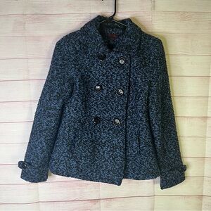 Black Lipstick Blue Tweed Wool Blend Button Casual Peacoat Size Medium Girl